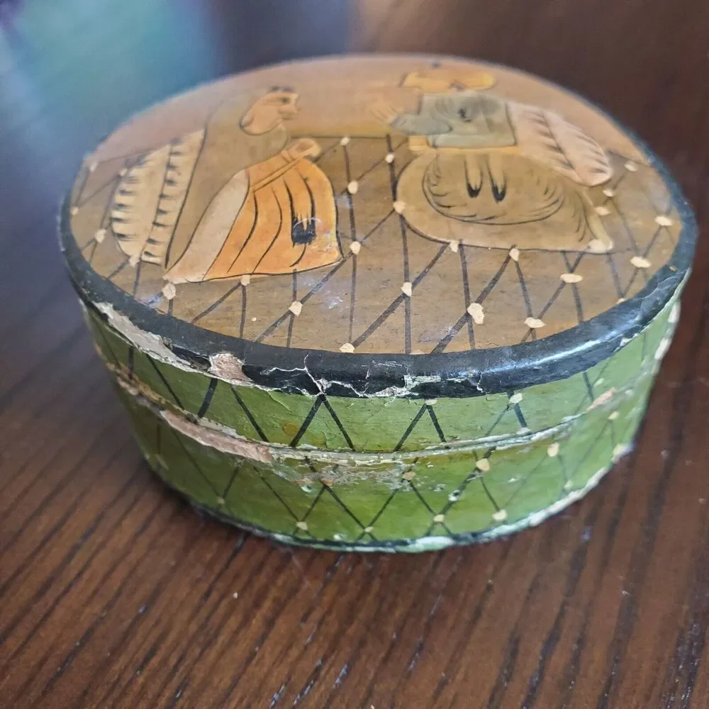 Vintage Ring Box Papier Mache Japanese? Design 3 Piece Oval Cardboard Paper - Picture 2 of 7
